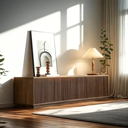 Traditional Rectangle Wooden TV Stand with Cabinets for Home Image - 2