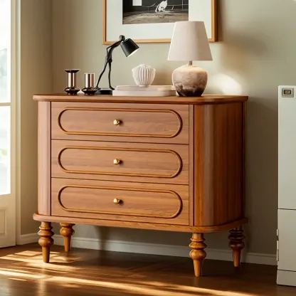 Vintage Wooden Dresser with 3-round Drawers for Restroom Image - 1