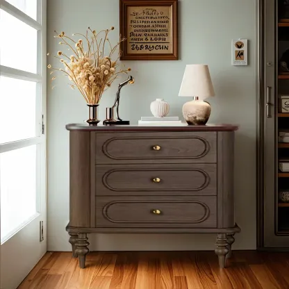Vintage Wooden Dresser with 3-round Drawers for Restroom Image - 3