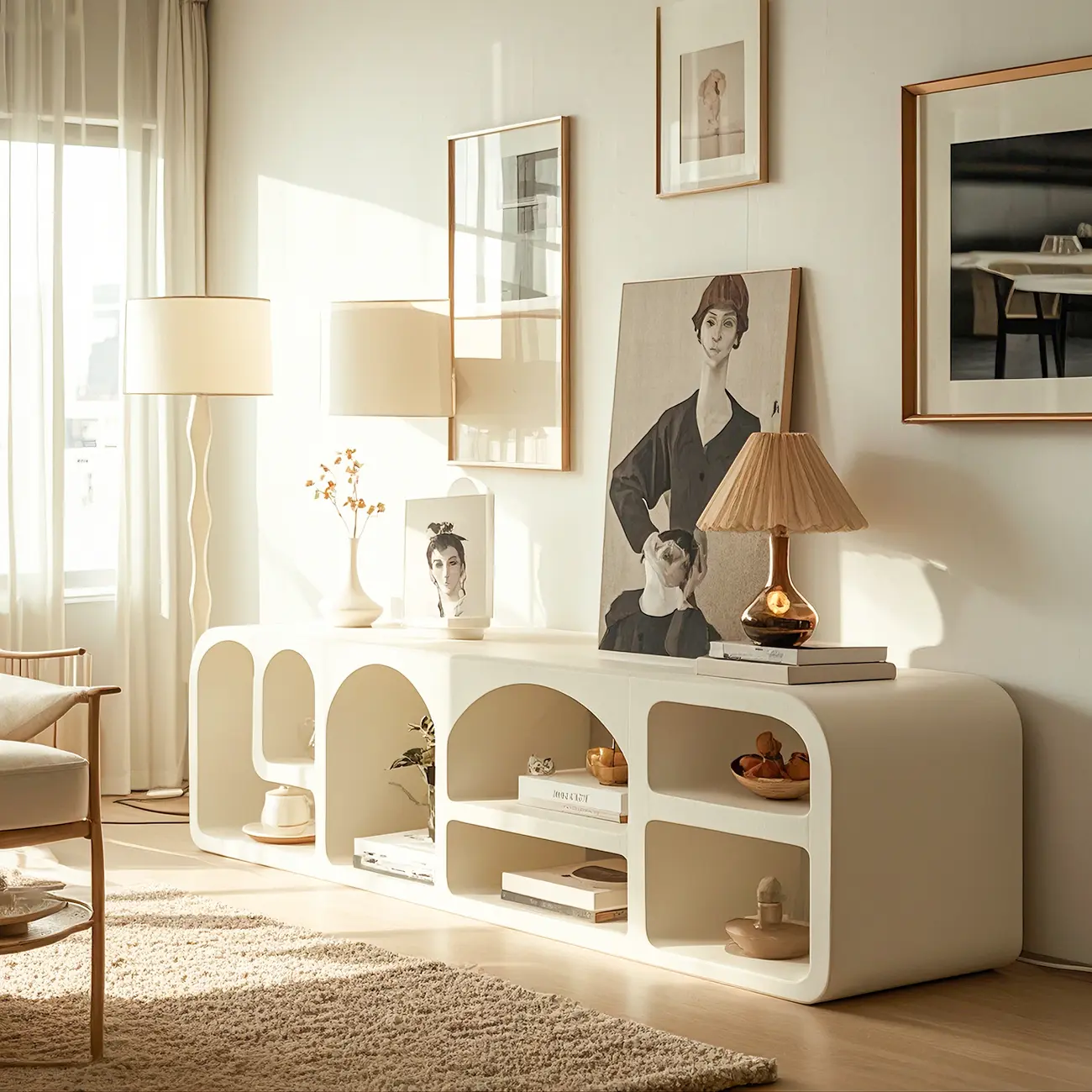 Modern White Wooden TV Stand with Visible Storage Image - 2 | homeyfad