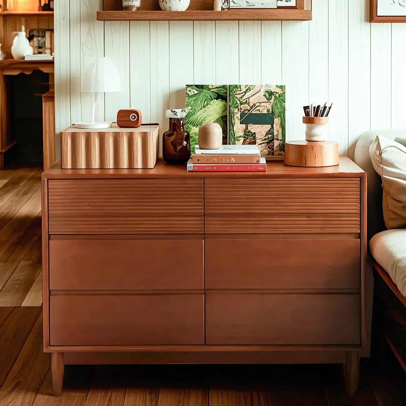 Rustic Solid Wood Double Dresser with 6-Drawers for Bedroom Image - 2