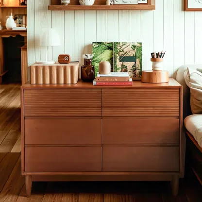 Rustic Solid Wood Double Dresser with 6-Drawers for Bedroom Image - 2