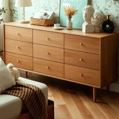 Traditional Natural Wooden Dresser Large Capacity for Bedroom Image - 2