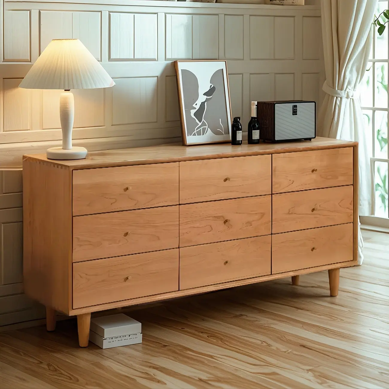 Traditional Natural Wooden Dresser Large Capacity for Bedroom Image - 1 | homeyfad