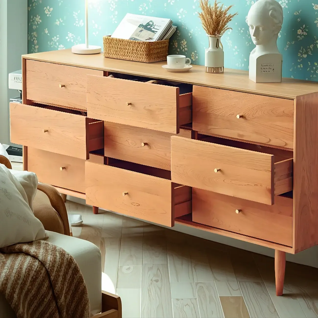 Traditional Natural Wooden Dresser Large Capacity for Bedroom Image - 4