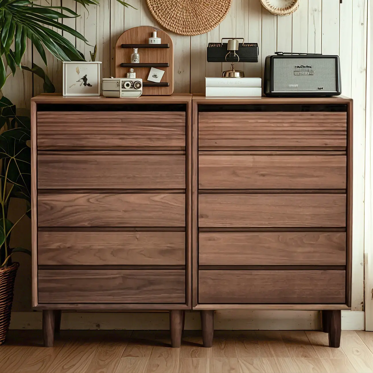  Modern Vertical Natural Wooden Chest with 5-Drawers for Bedroom Image - 1 | homeyfad