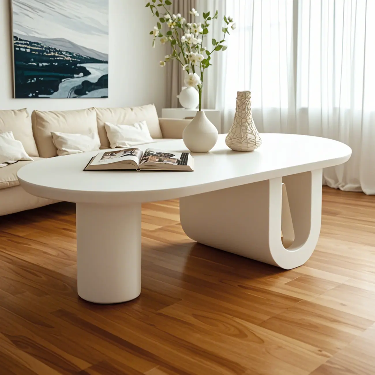 Minimalist White Oval Coffee Table with Storage for Indoor Use Image - 1 | homeyfad