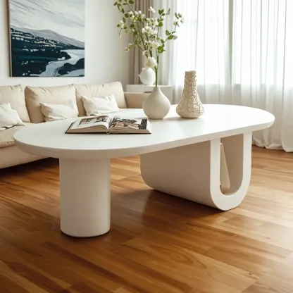 Minimalist White Oval Coffee Table with Storage for Indoor Use Image - 1