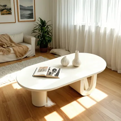 Minimalist White Oval Coffee Table with Storage for Indoor Use Image - 4