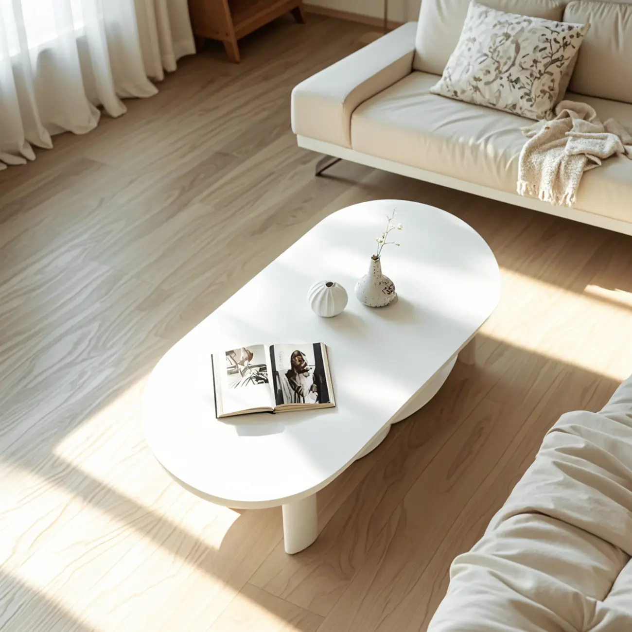 Minimalist White Oval Coffee Table with Storage for Indoor Use Image - 5 | homeyfad