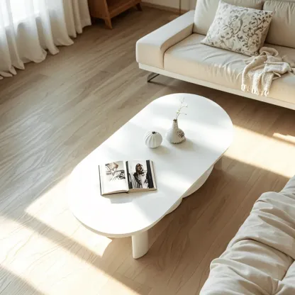 Minimalist White Oval Coffee Table with Storage for Indoor Use Image - 5