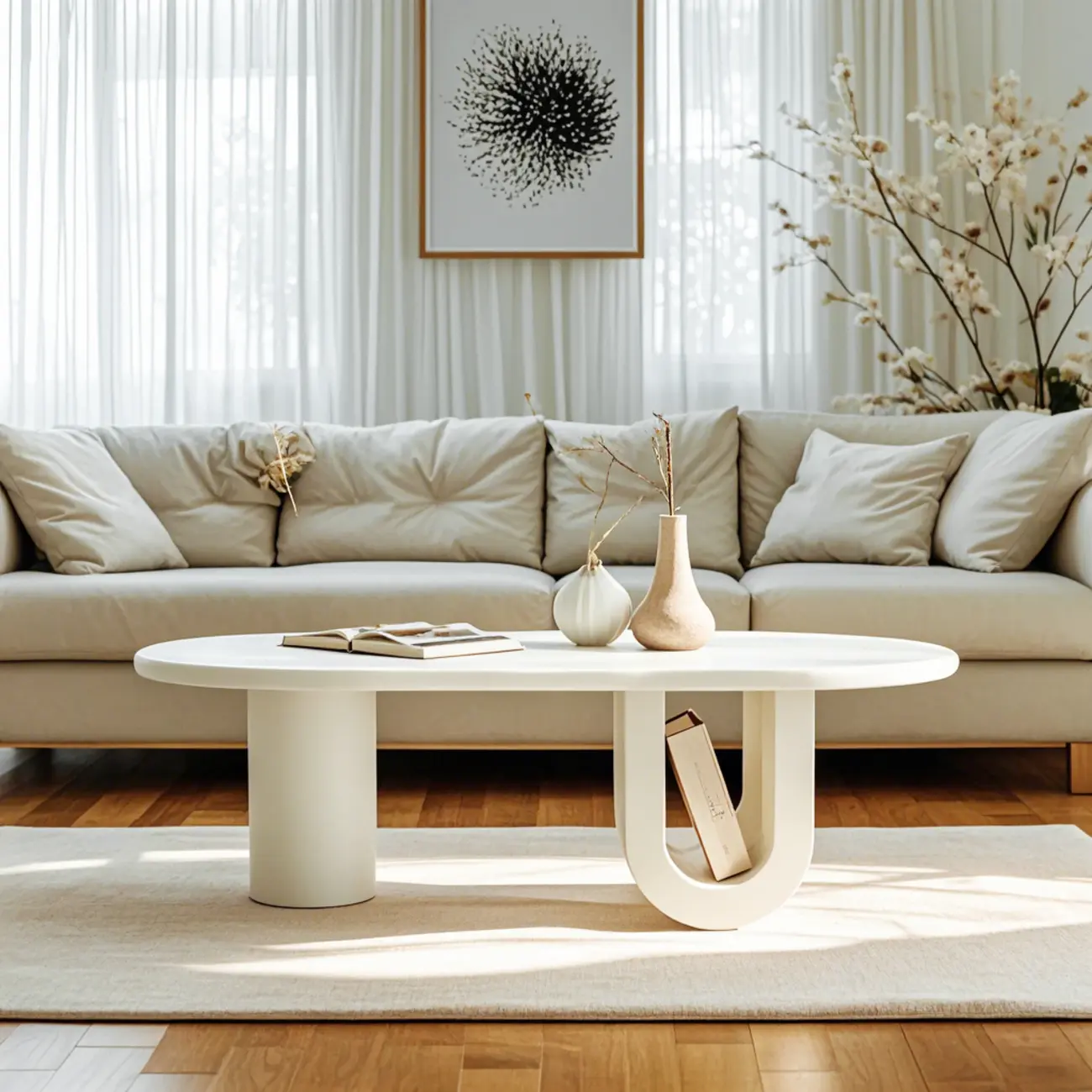 Minimalist White Oval Coffee Table with Storage for Indoor Use Image - 6 | homeyfad
