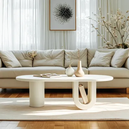 Minimalist White Oval Coffee Table with Storage for Indoor Use Image - 6