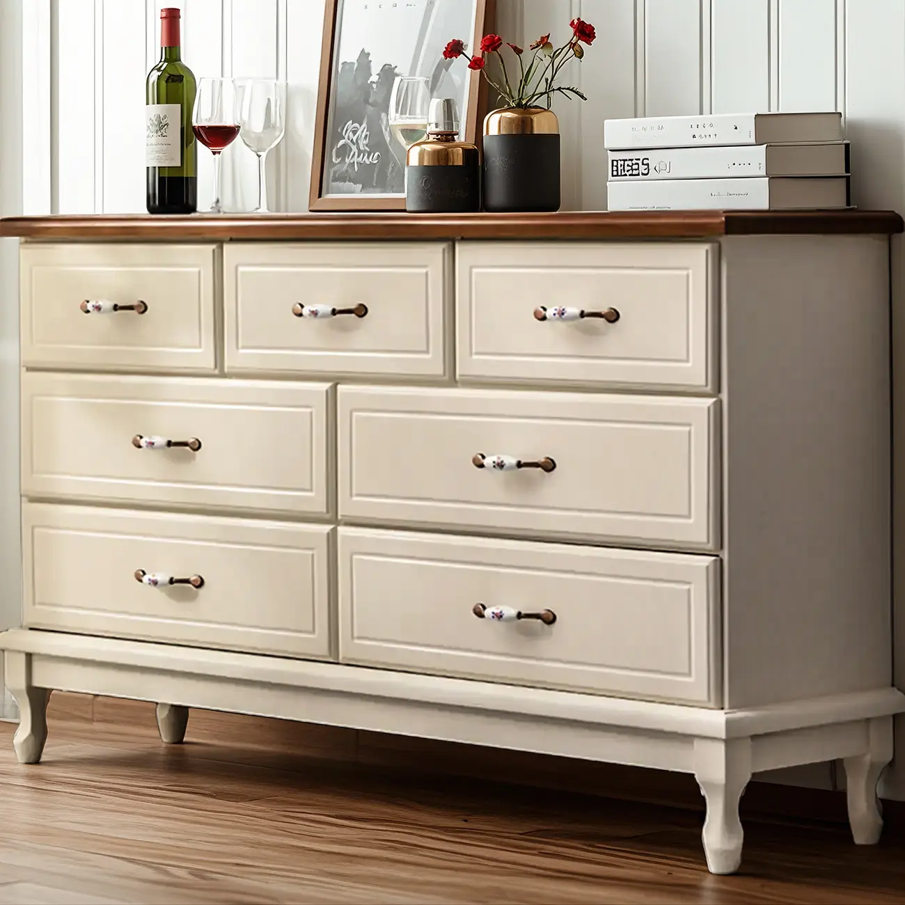 Modern Solid Wood Double Dressers with 7-Drawers for Bedroom Image - 3 | homeyfad