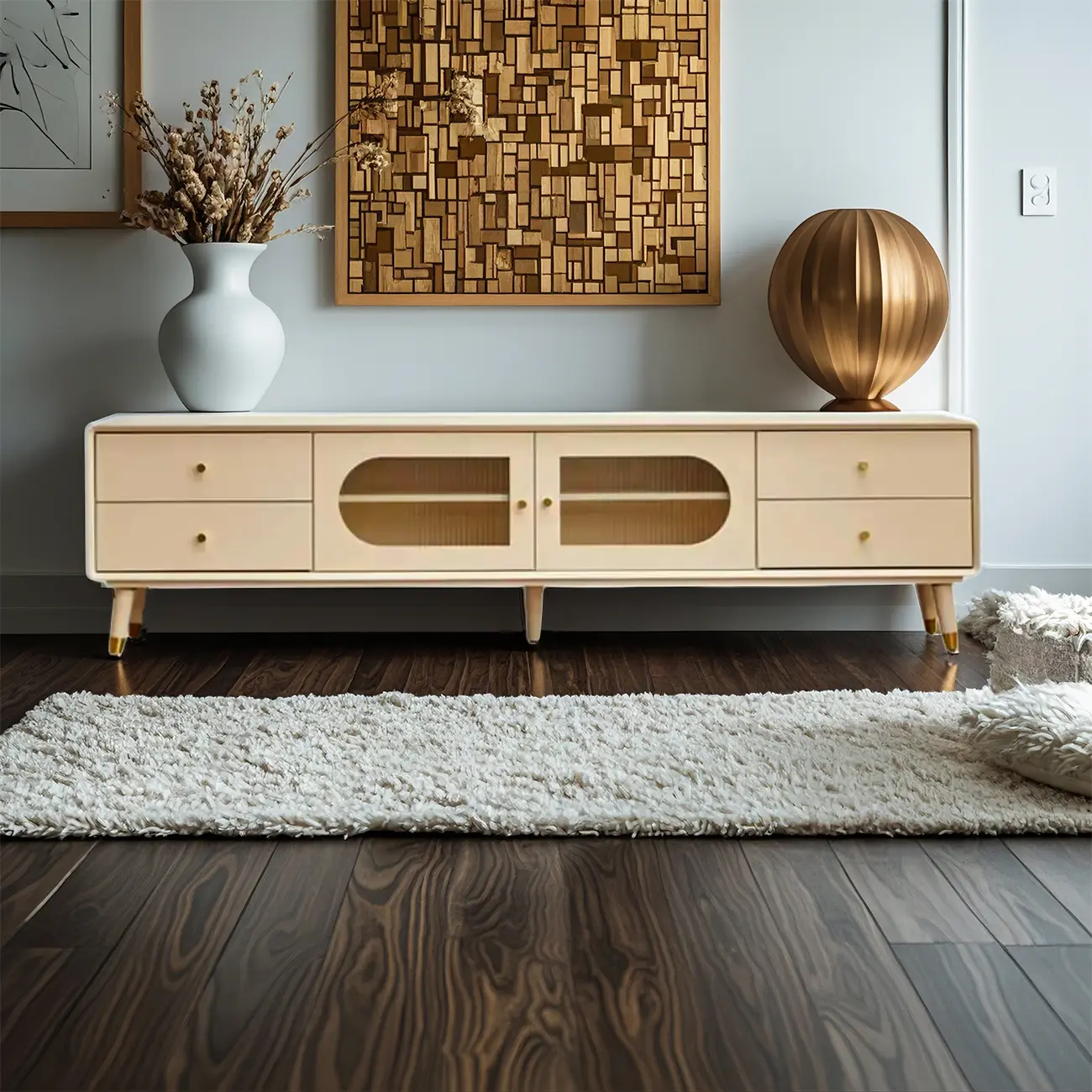 Stylish Pine Wood TV Stand with 4-Drawers for Living Room Image - 2 | homeyfad