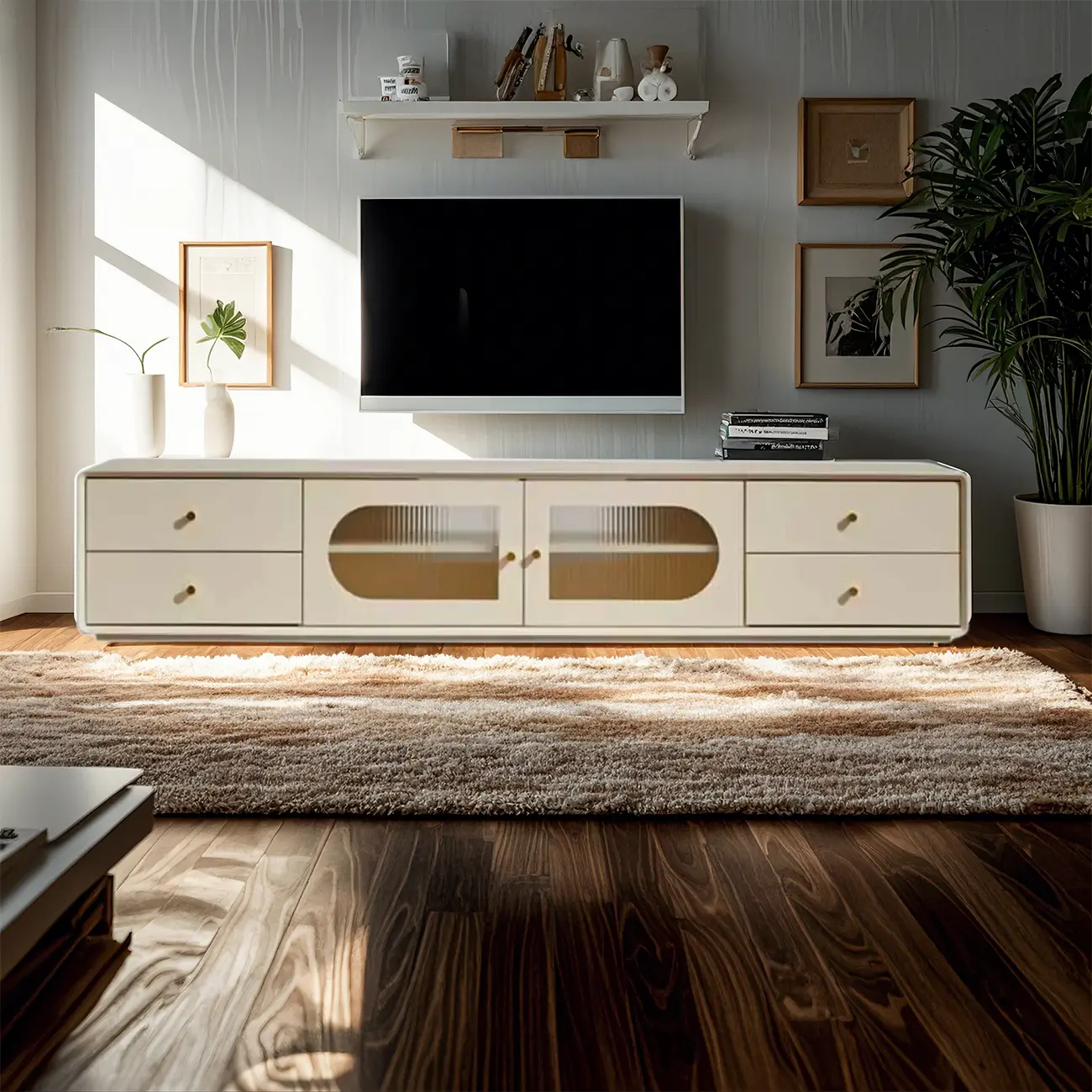 Stylish Pine Wood TV Stand with 4-Drawers for Living Room Image - 1 | homeyfad