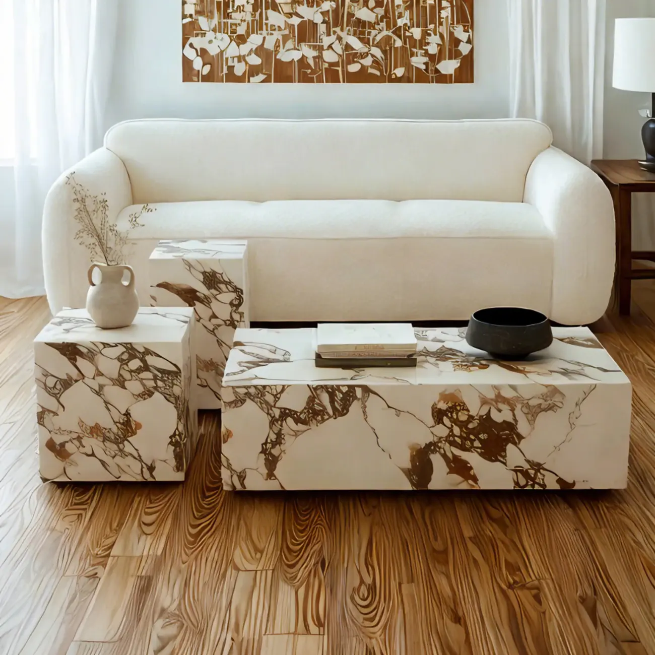 Modern Farmhouse Rectangular Shape/Square Sintered Stone Single/Bunching Block Board Game Coffee Table in Gray Image - 4 | homeyfad