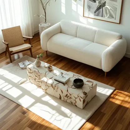 Modern Farmhouse Rectangular Shape/Square Sintered Stone Single/Bunching Block Board Game Coffee Table in Gray Image - 3