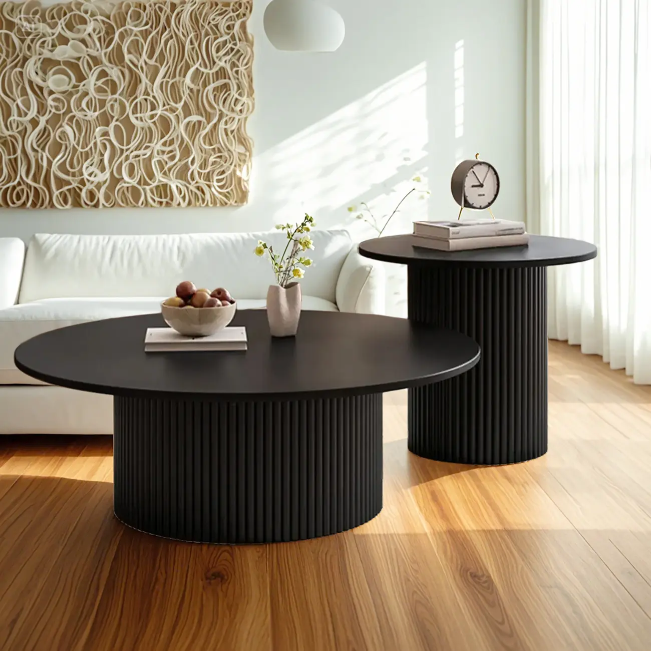 Modern Black Wooden Round Coffee Table Set for Indoor Use  Image - 1 | homeyfad