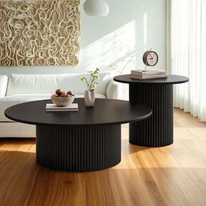 Modern Black Wooden Round Coffee Table Set for Indoor Use  Image - 1