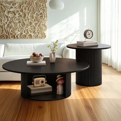 Modern Black Wooden Round Coffee Table Set for Indoor Use  Image - 2