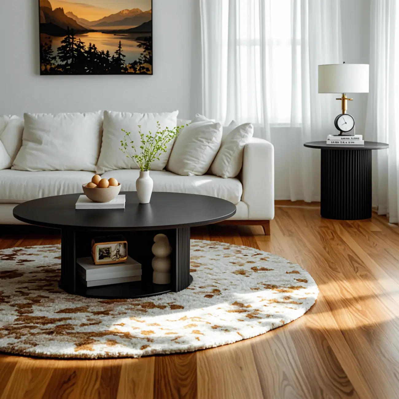 Modern Black Wooden Round Coffee Table Set for Indoor Use  Image - 5 | homeyfad