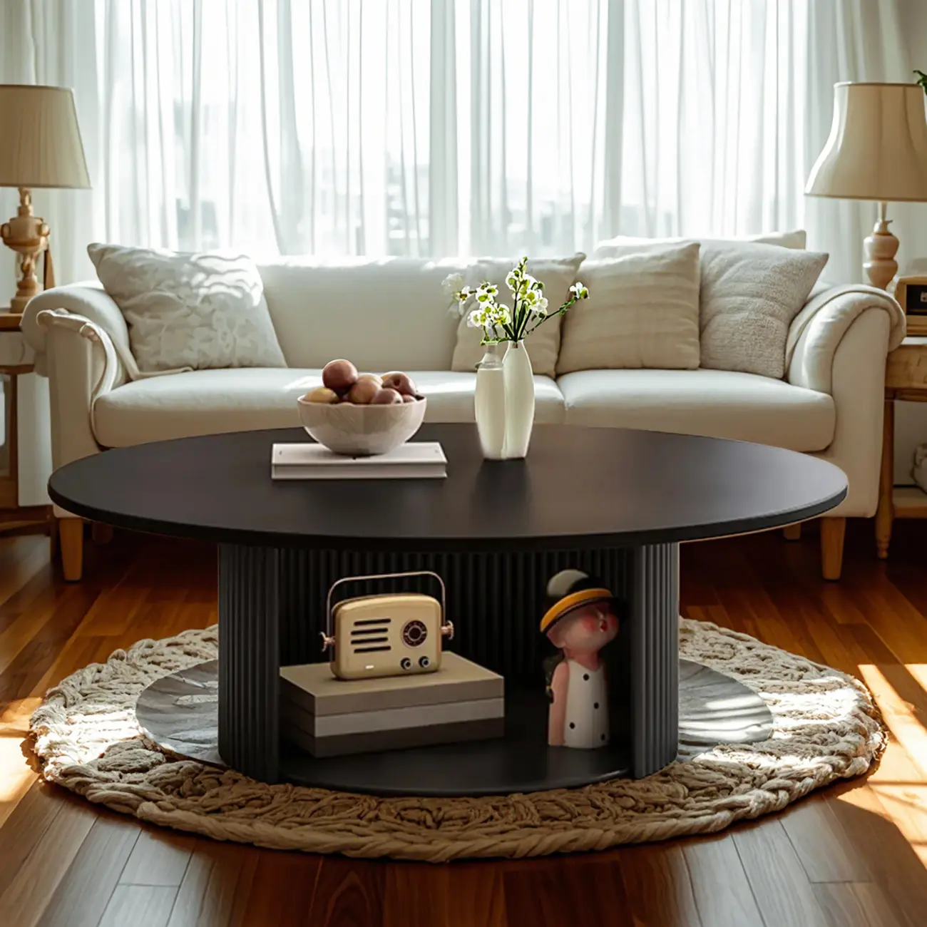 Modern Black Wooden Round Coffee Table Set for Indoor Use  Image - 3 | homeyfad