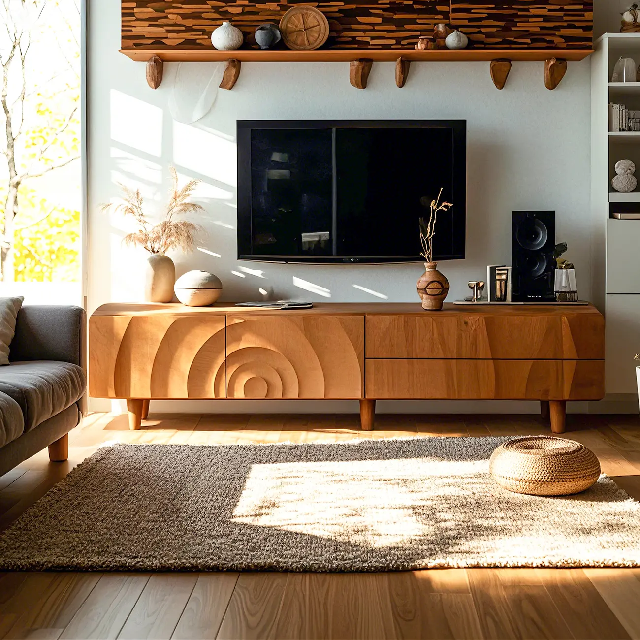 Modern Rectangle Ash Wooden TV Stand with Drawers for Home Image - 1 | homeyfad