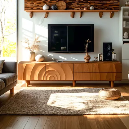 Modern Rectangle Ash Wooden TV Stand with Drawers for Home Image - 1