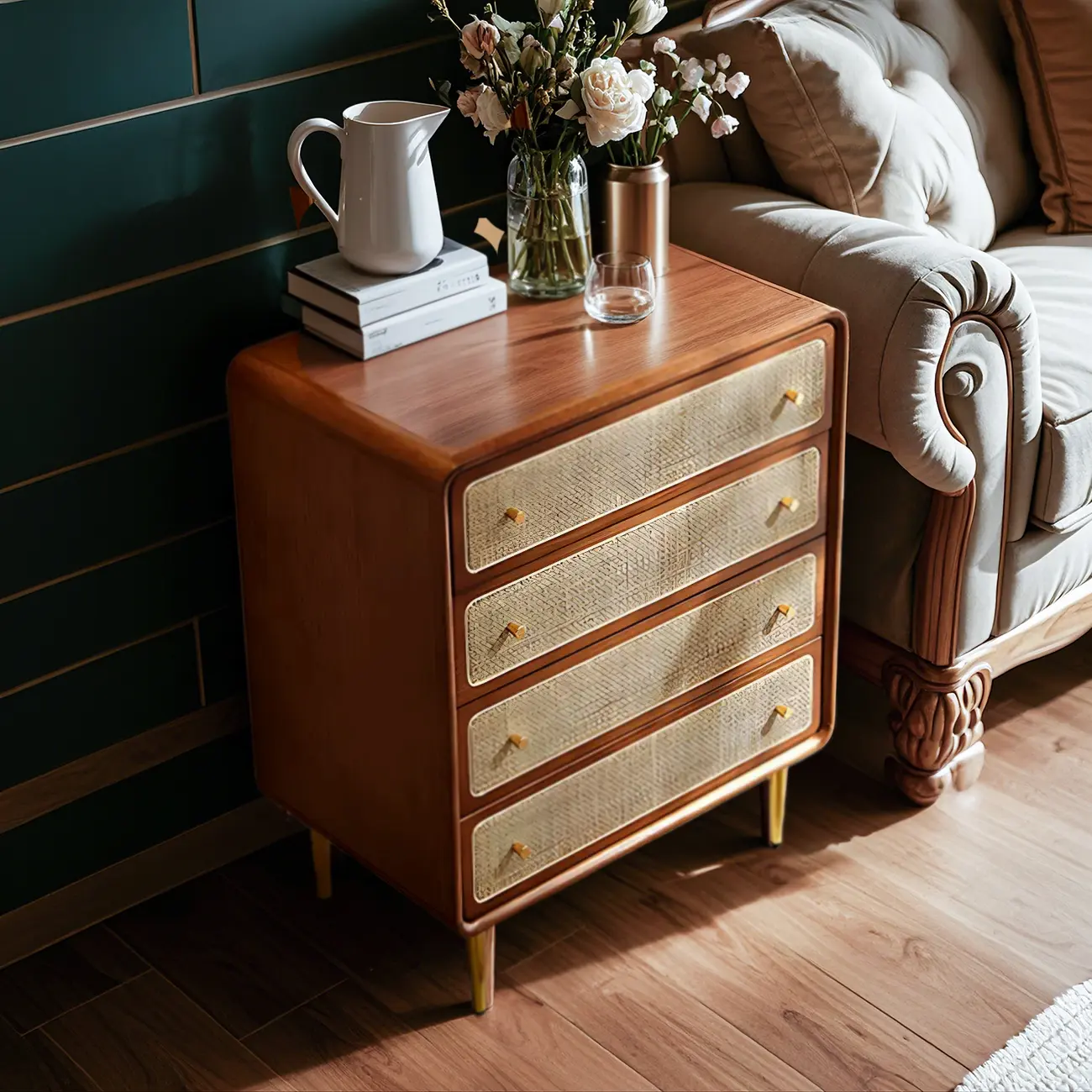 Elegant Natural Wooden Dresser with 4-Drawers for Home Image - 3 | homeyfad