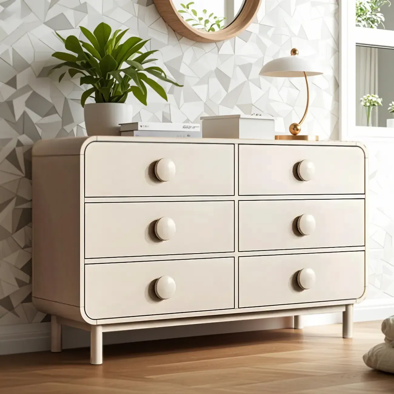Minimalist White Wood Dresser & Chests with 6 Drawers Image - 2