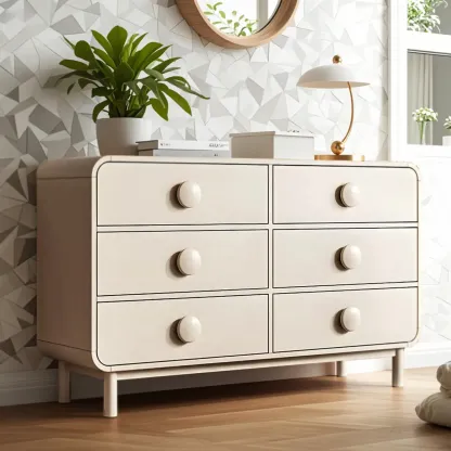 Minimalist White Wood Dresser & Chests with 6 Drawers Image - 2
