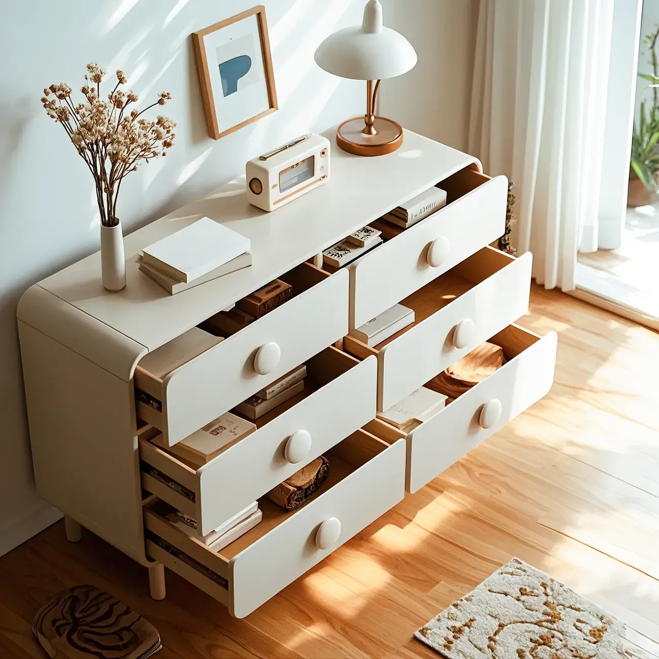 Minimalist White Wood Dresser & Chests with 6 Drawers Image - 3