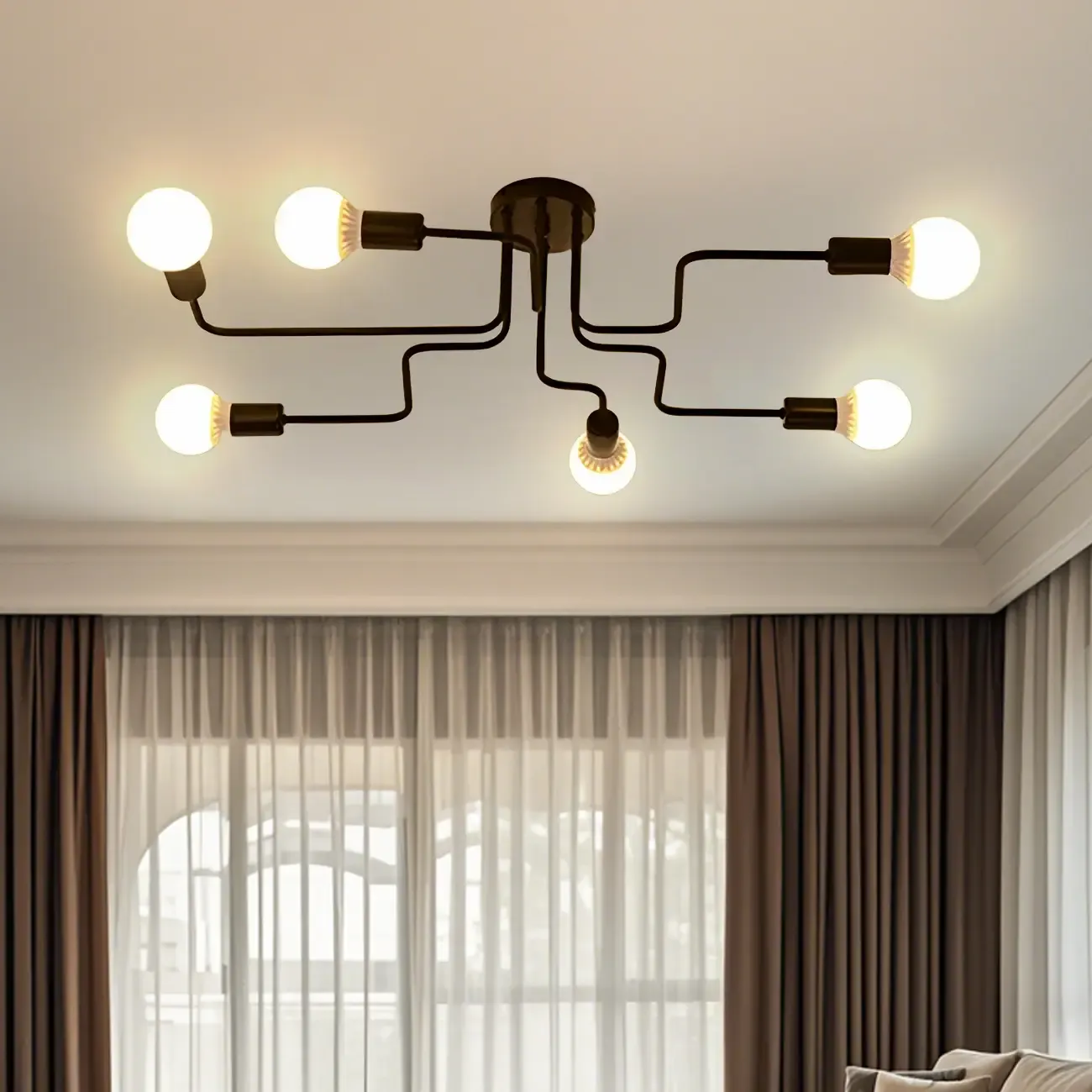Industrial Branch Metal Semi Flush Ceiling Light Image - 1