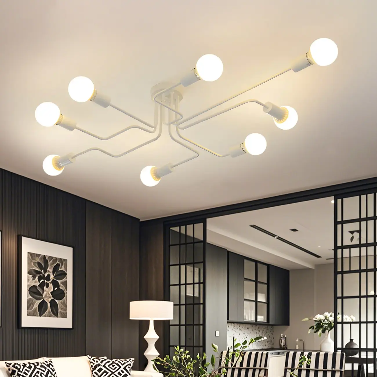 Industrial Branch Metal Semi Flush Ceiling Light Image - 6 | homeyfad