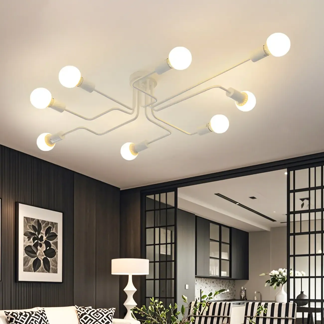 Industrial Branch Metal Semi Flush Ceiling Light Image - 6