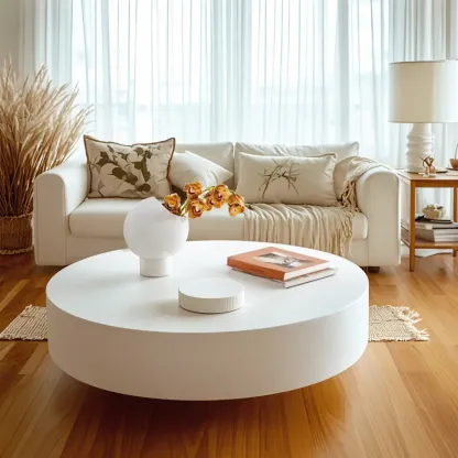 Modern White Round Fiberglass Coffee Table for Living Room  Image - 1