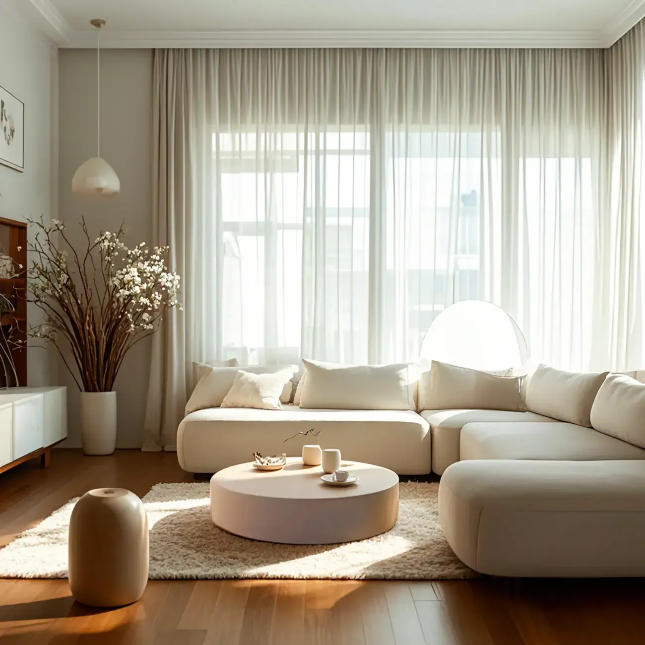 Modern White Round Fiberglass Coffee Table for Living Room  Image - 2