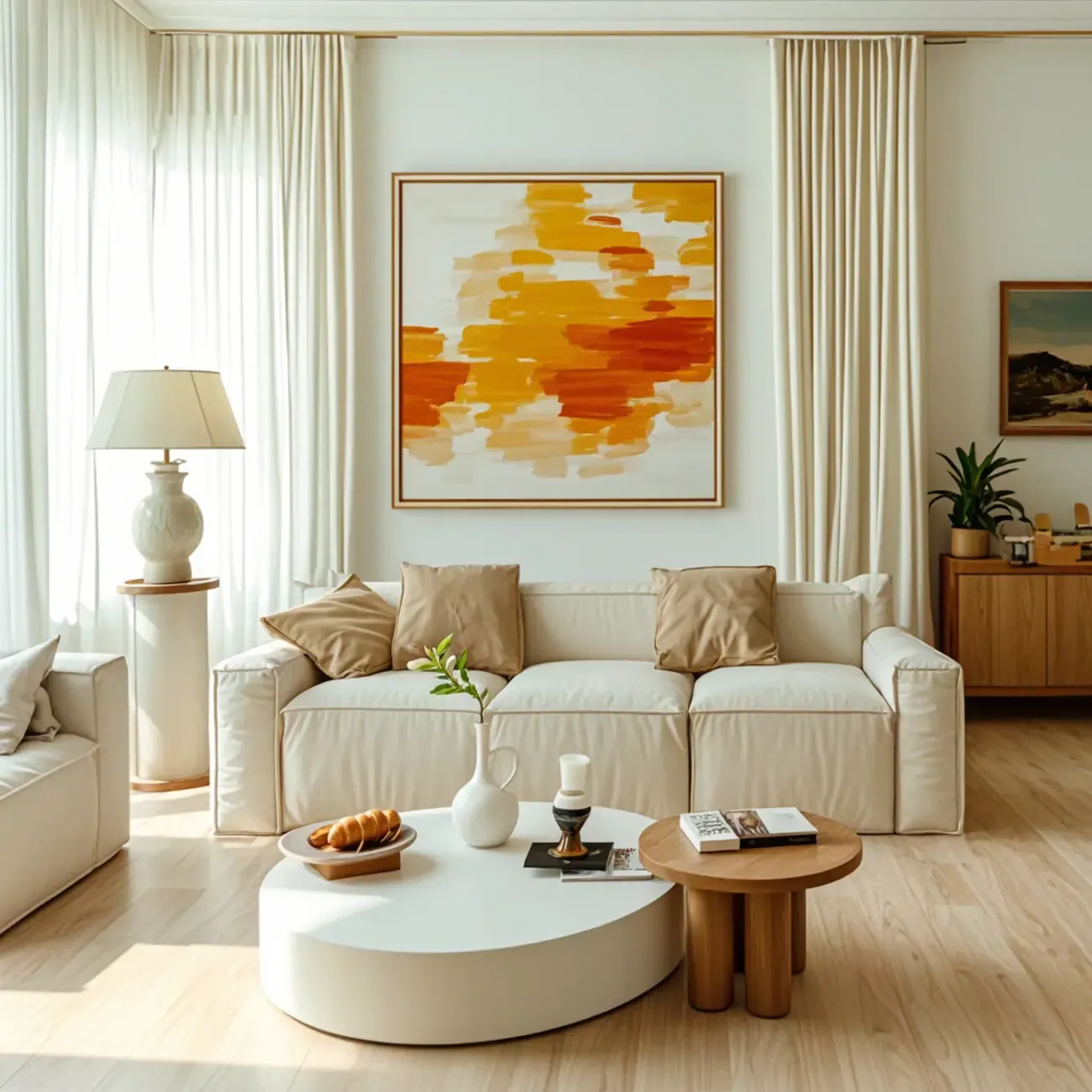 Modern White Round Fiberglass Coffee Table for Living Room Image - 5