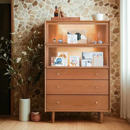 Stylish Cherry Wood Dressers & Chests with Drawers & Shelves Image - 2