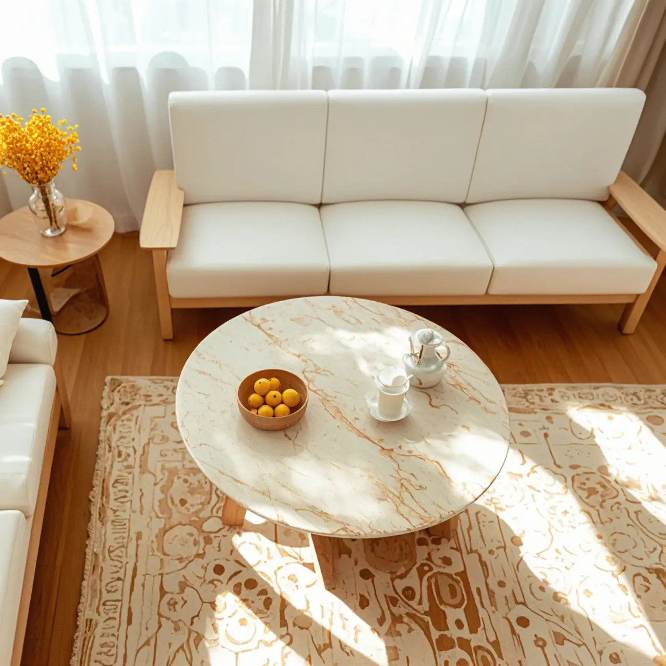 Modern Wooden Round White Coffee Table for Living Room Image - 2 | homeyfad