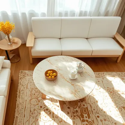 Modern Wooden Round White Coffee Table for Living Room Image - 2