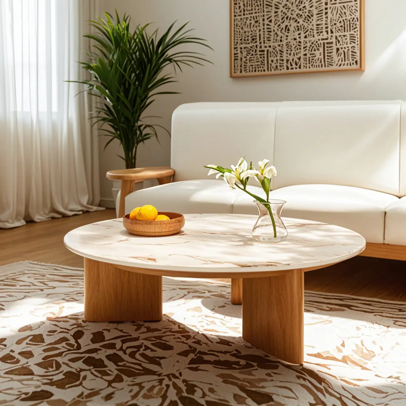 Modern Wooden Round White Coffee Table for Living Room Image - 3 | homeyfad