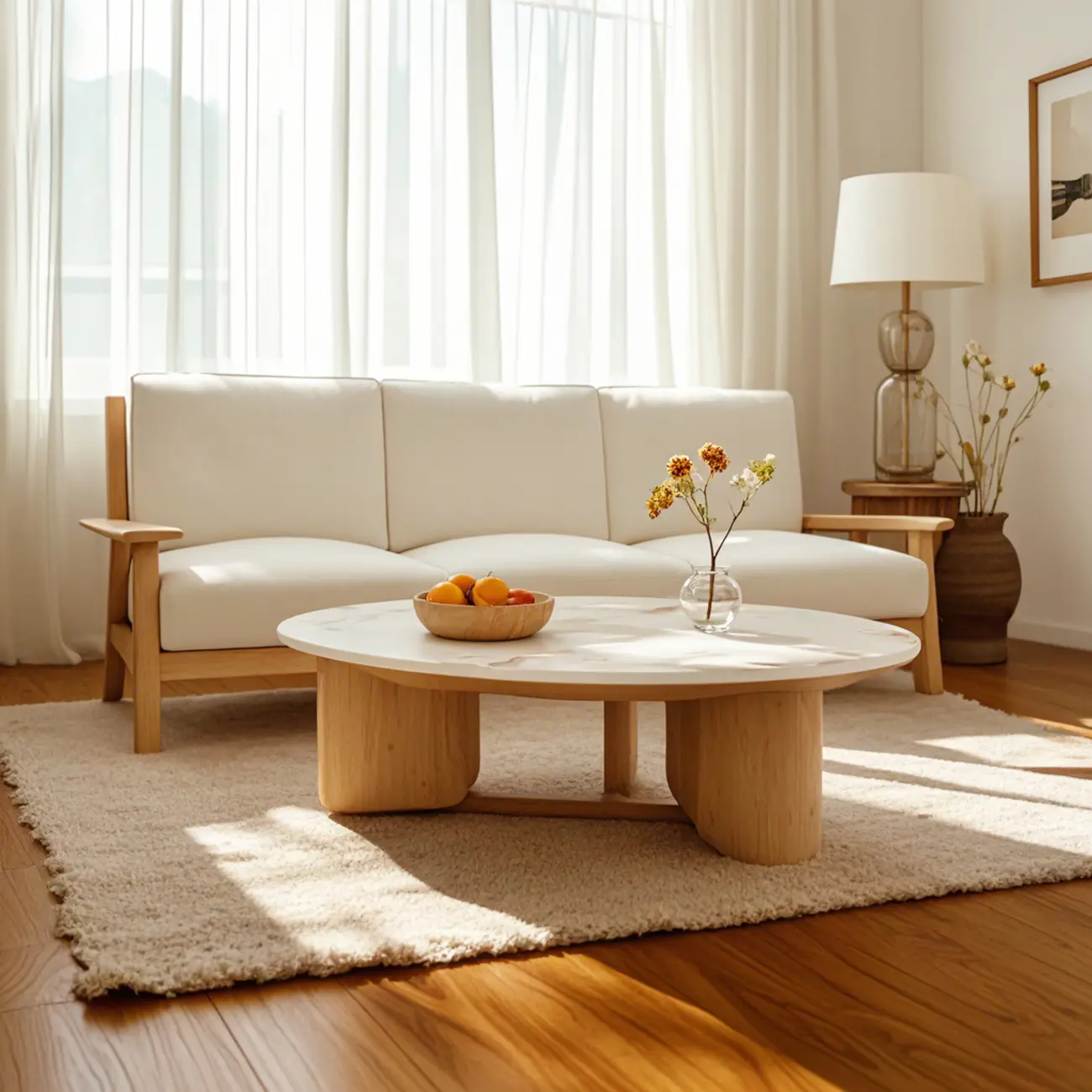 Modern Wooden Round White Coffee Table for Living Room Image - 4 | homeyfad