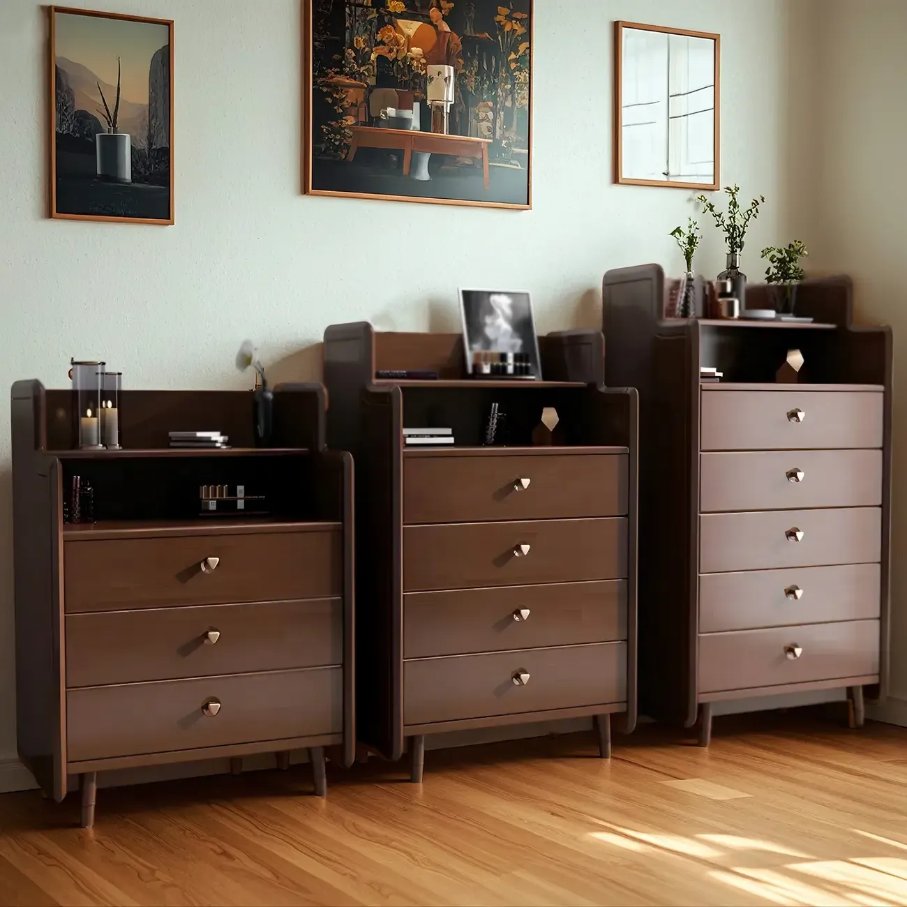 Durable Natural Wooden Dressers with Storage Chests Image - 1