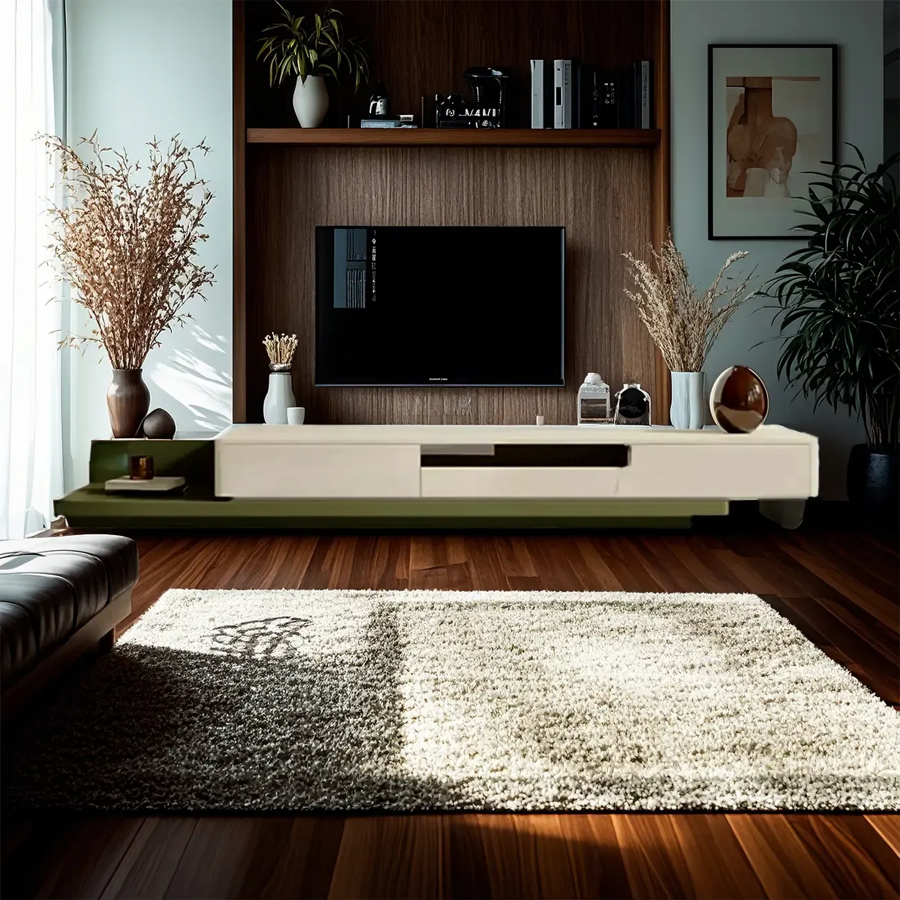 Durable Wooden TV Stand with Storage & Cable Management Image - 1