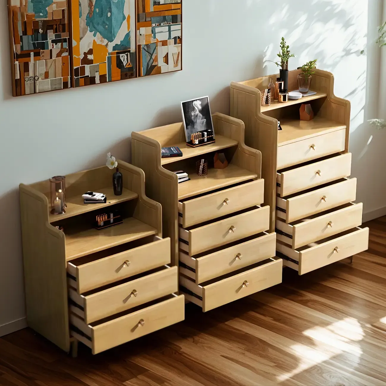 Durable Natural Wooden Dressers with Storage Chests Image - 2