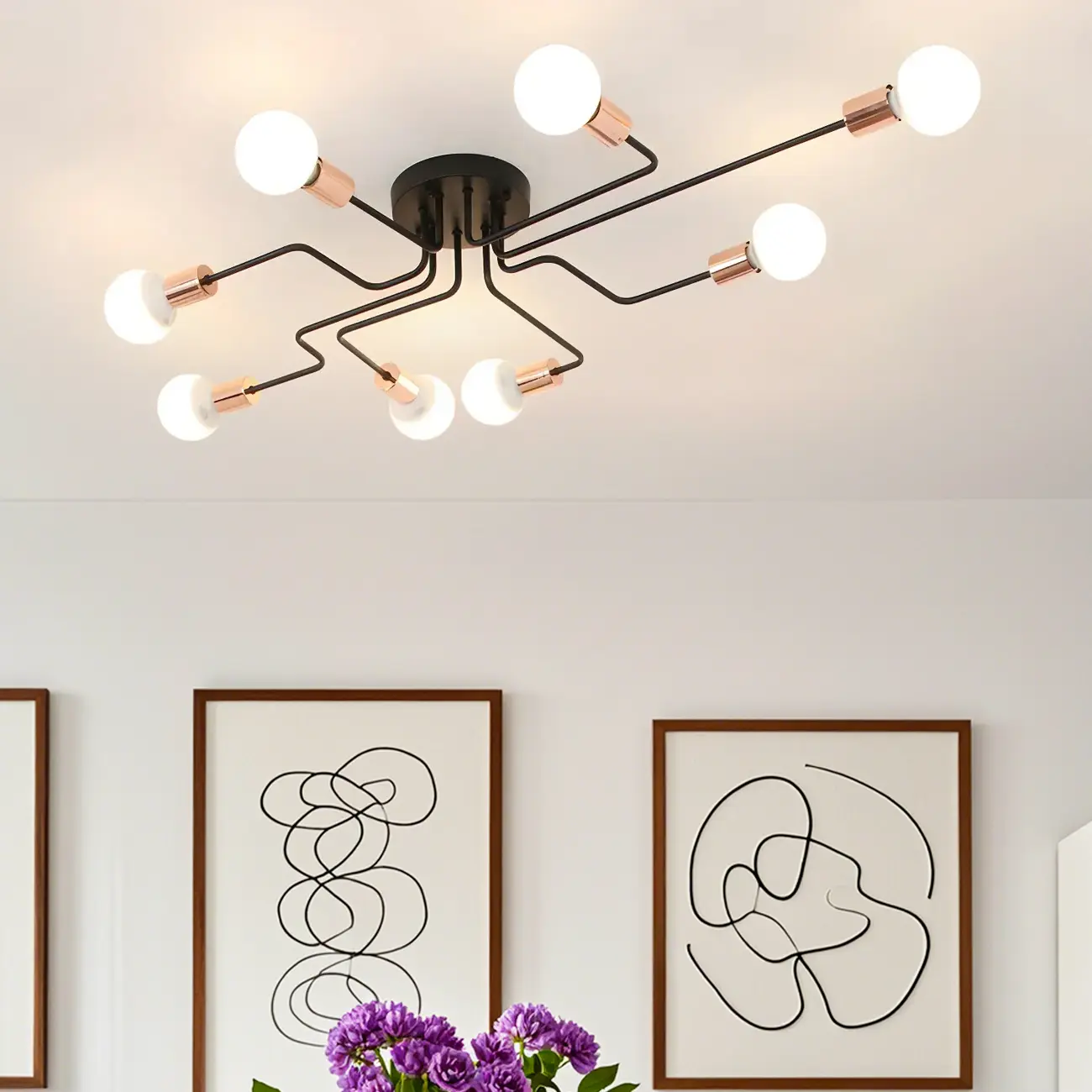 Industrial Branch Metal Semi Flush Ceiling Light Image - 9 | homeyfad
