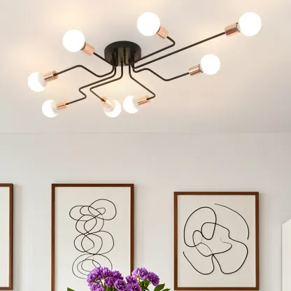 Industrial Branch Metal Semi Flush Ceiling Light Image - 9