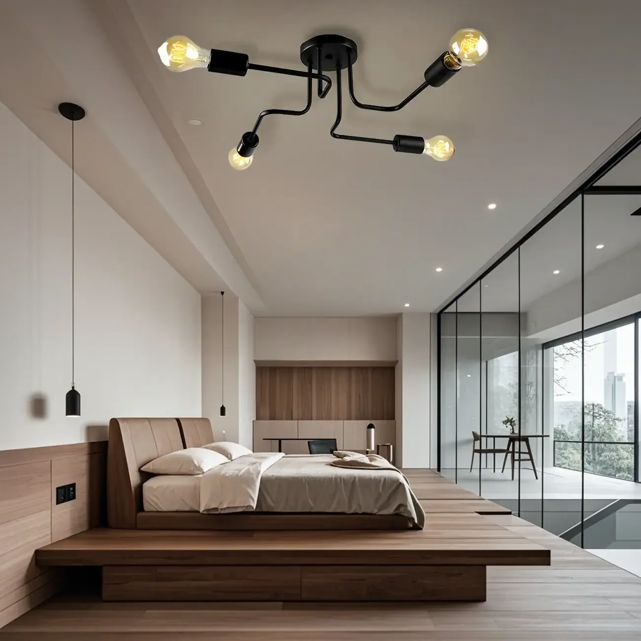 Industrial Branch Metal Semi Flush Ceiling Light Image - 17